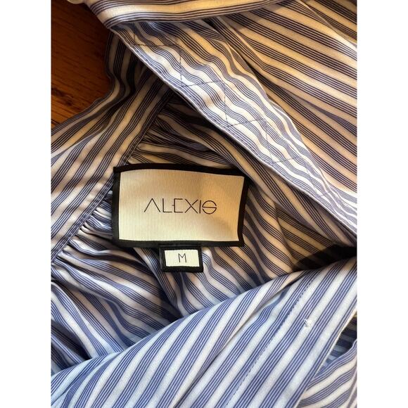 Alexis Dress Womens Medium Blue Stripe Ruffle Collar Tie Waist Button Front - Picture 9 of 10